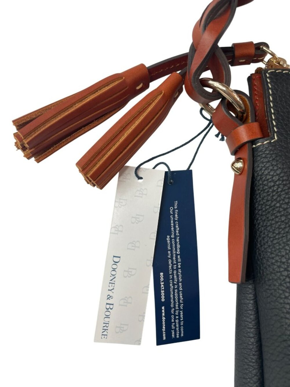 Dooney & Bourke Randy Black Leather Bag Braided Strap Tassels MSRP$268 NWT - Picture 3 of 13